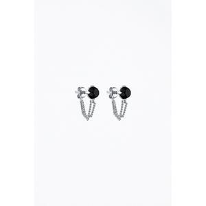 NEW F+H STUDIOS eva gemstone chain wrap earrings in silver/black